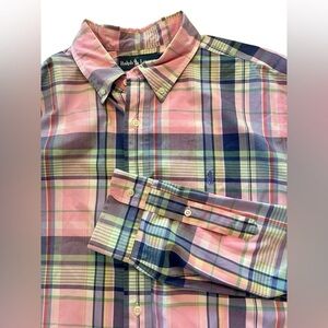Ralph Lauren Long Sleeve Button Down Classic Fit Shirt - Mens Size XL Pink Plaid